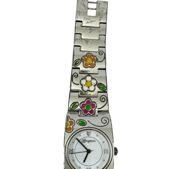 Brighton Martinique Wrist Watch Enamel Flowers Quartz Japan Movement Silvertone - Picture 4 of 8